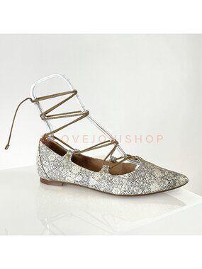 Minimalist | Halogen Lace Up Flat | Pointy Almond Toe | Snakeskin Embossed | 8